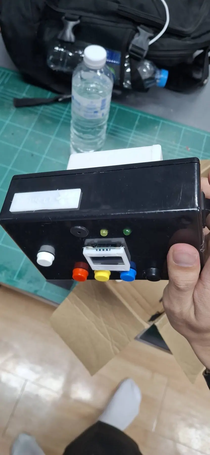 Close-up view of the handmade Emotion Sync controls and enclosure
